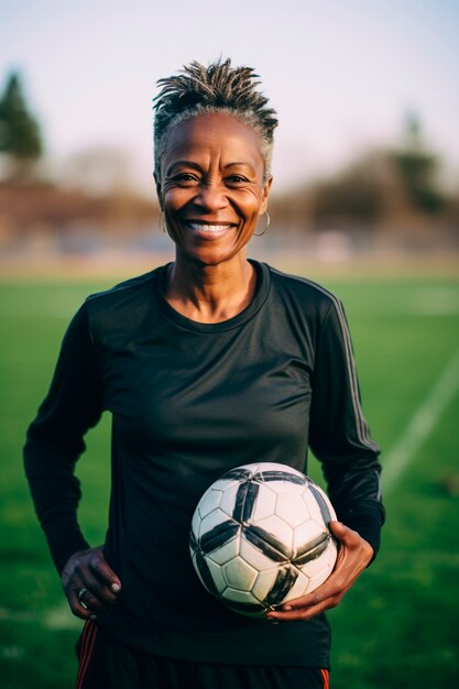 Vue d'un joueur de football féminin tenant le ballon