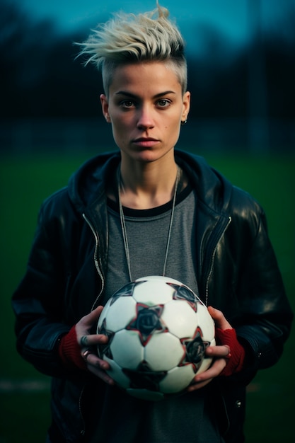 Photo gratuite vue d'un joueur de football féminin tenant le ballon