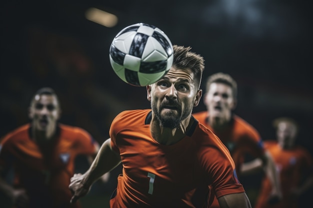 Photo gratuite vue d'un joueur de football sur le terrain