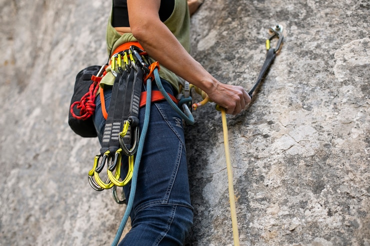 Photo gratuit vue latérale adulte escalade dans les montagnes