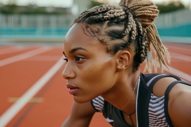 Photo gratuite vue latérale belle femme avec des tresses