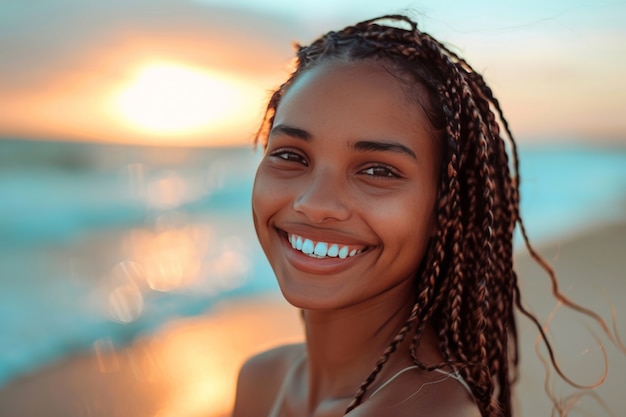 Vue latérale belle femme avec des tresses