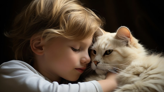 Vue latérale, enfant, tenue, chat