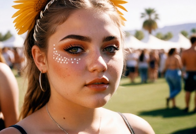 Photo gratuite vue latérale femme avec look de festival et maquillage