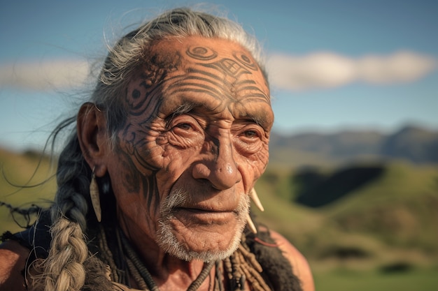 Vue latérale homme âgé avec de fortes caractéristiques ethniques