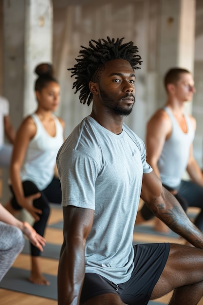 Photo gratuite vue latérale d'hommes noirs pratiquant le yoga