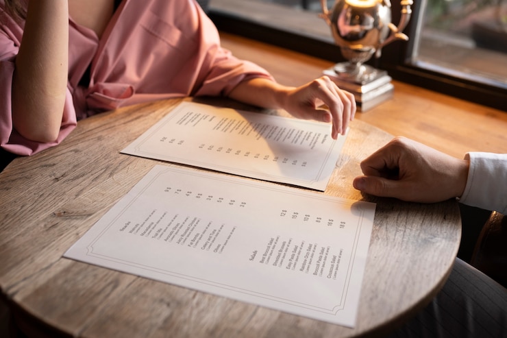 Photo gratuit vue latérale des personnes avec des menus au restaurant