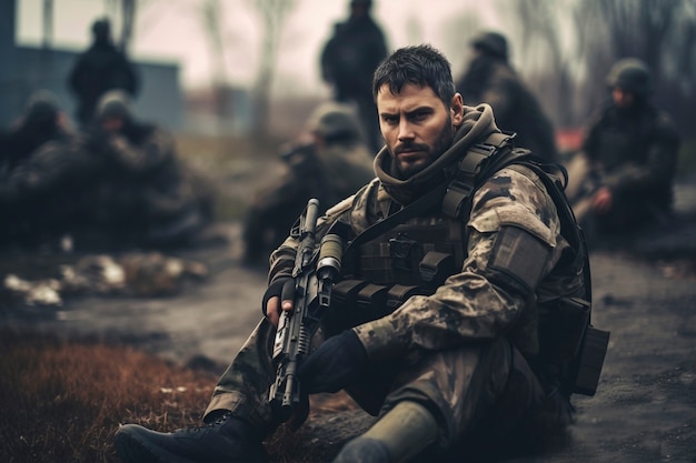 Vue latérale des soldats combattant pendant la guerre