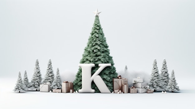 Vue de la lettre 3d k avec des arbres de Noël