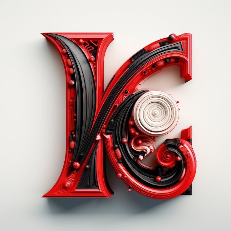 Photo gratuit vue de la lettre 3d k avec roue d'engrenage