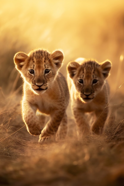 Photo gratuite vue des lionceaux à l'état sauvage
