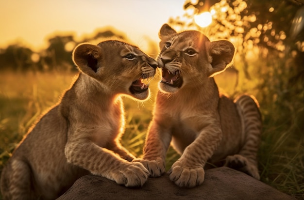 Vue des lionceaux sauvages dans la nature