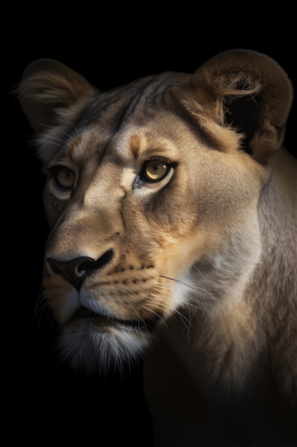 Vue de lionne à l'état sauvage