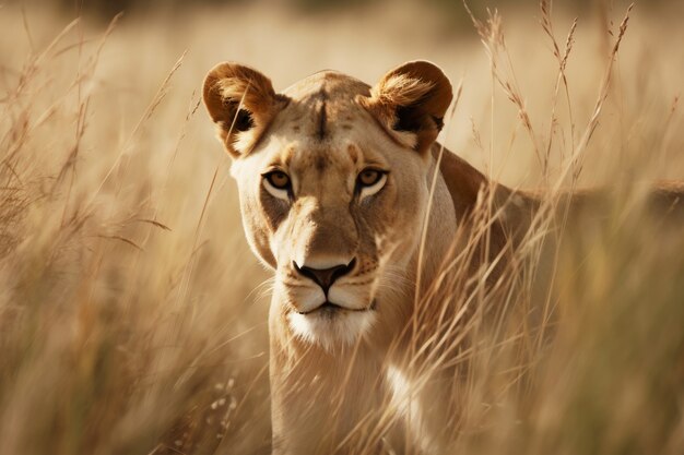 Vue de lionne à l'état sauvage