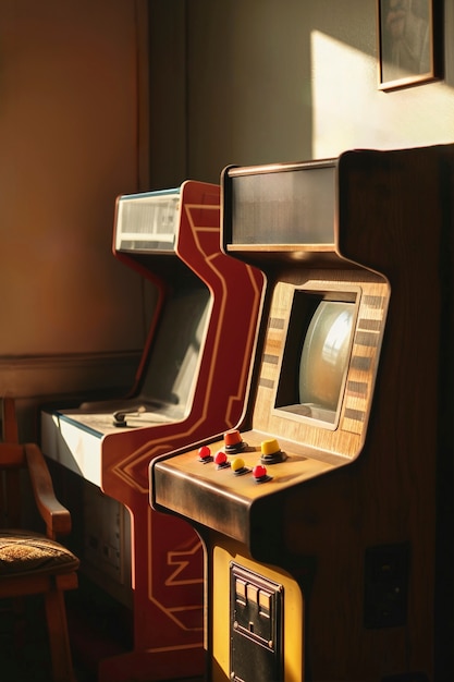 Photo gratuite vue d'une machine d'arcade vintage en nuances