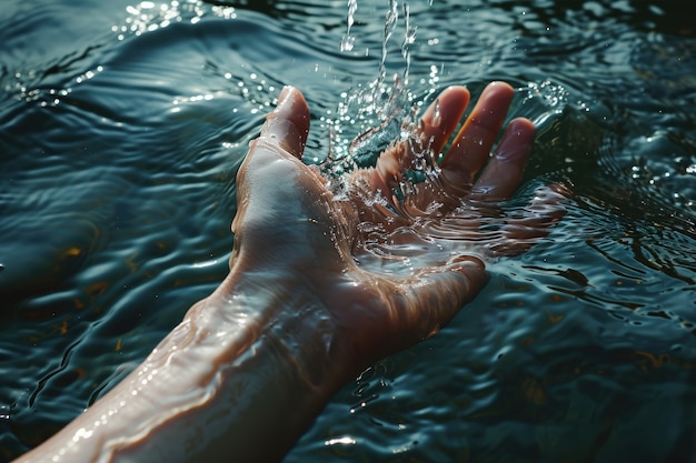 Photo gratuite vue d'une main réaliste touchant l'eau claire qui coule