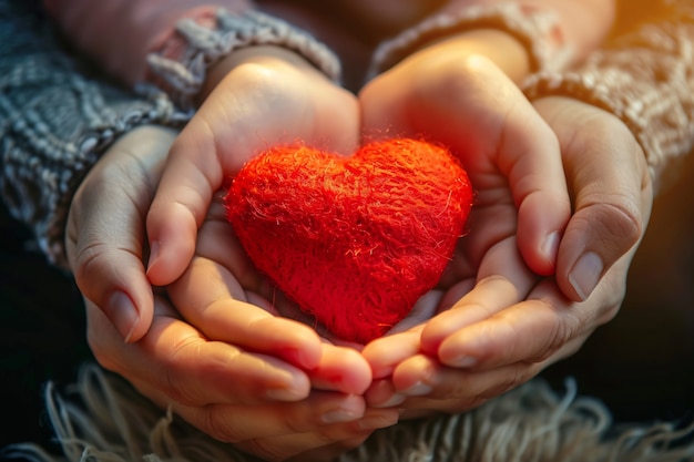 Vue de mains en forme de cœur pour représenter l'affection
