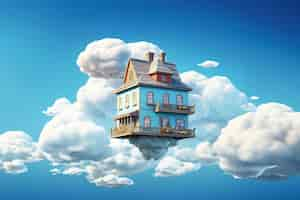 Photo gratuite vue de la maison en 3d avec des nuages