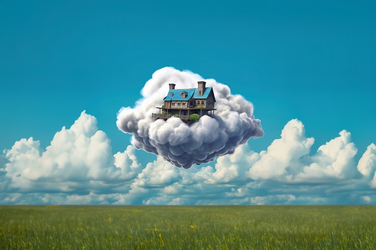 Photo gratuit vue de la maison en 3d avec des nuages