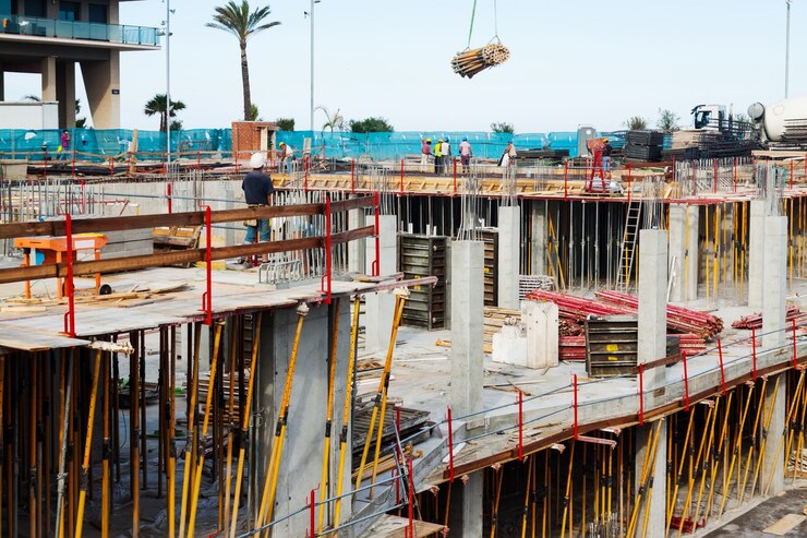 Vue de la maison en béton de construction