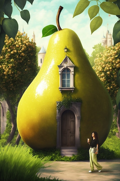 Vue de maison faite à partir d'un fruit de poire