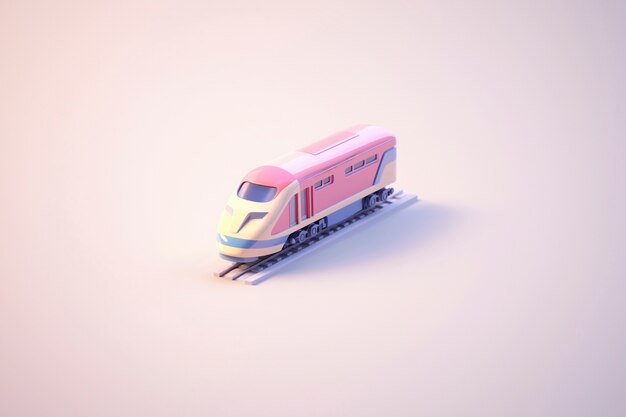 Vue d'un modèle de train 3D avec un fond coloré simple