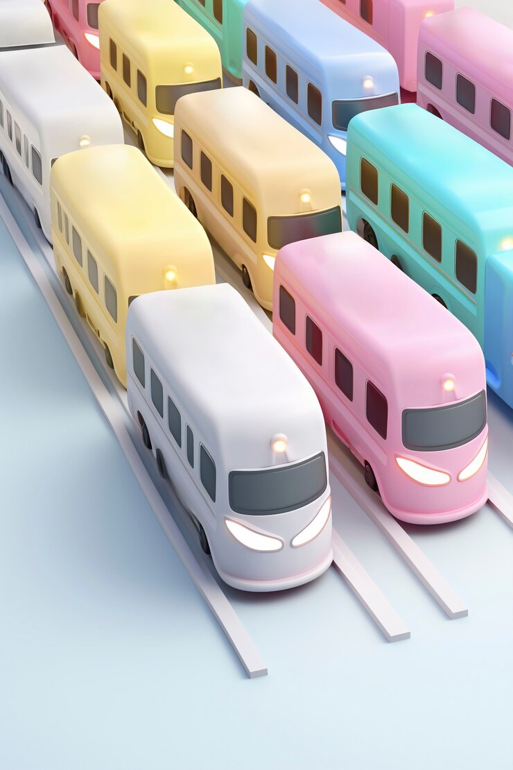 Photo gratuit vue d'un modèle de train 3d avec un fond coloré simple