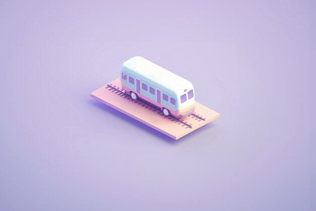 Photo gratuite vue d'un modèle de train 3d avec un fond coloré simple