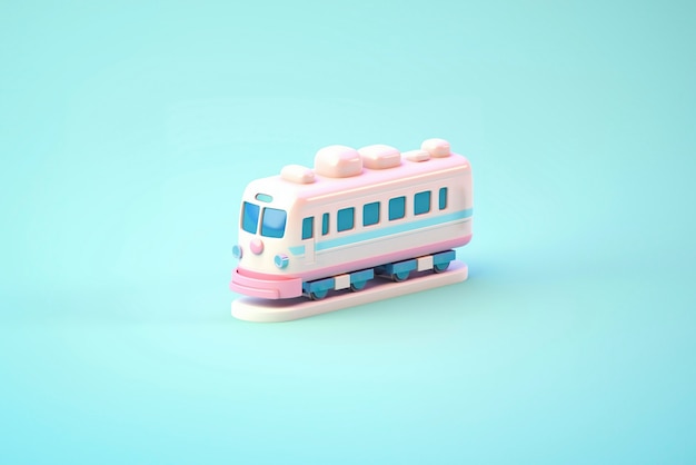 Photo gratuite vue d'un modèle de train 3d avec un fond coloré simple