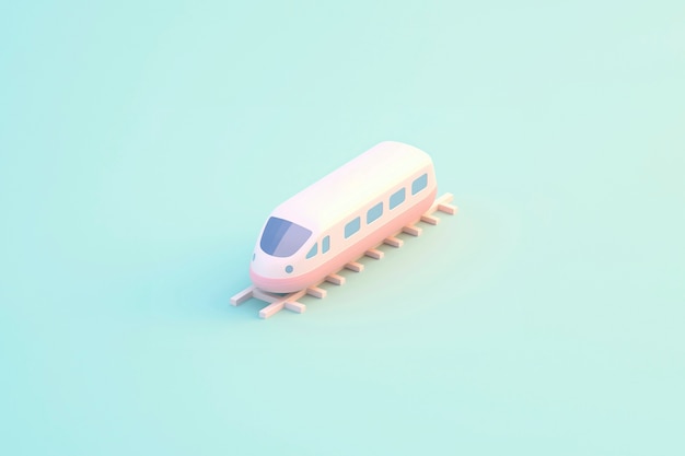 Photo gratuite vue d'un modèle de train 3d avec un fond coloré simple