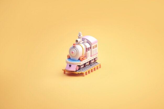 Vue d'un modèle de train 3D avec un fond coloré simple