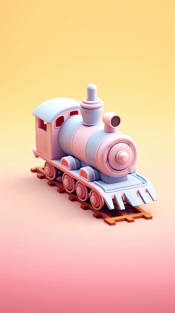 Photo gratuite vue d'un modèle de train 3d avec un fond coloré simple