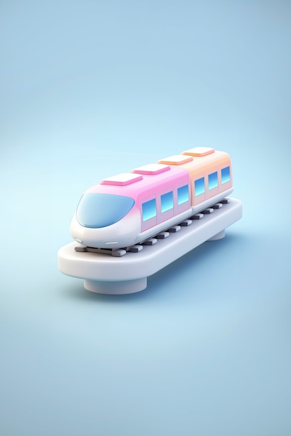 Vue d'un modèle de train 3D avec un fond coloré simple