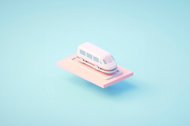 Vue d'un modèle de train 3D avec un fond coloré simple
