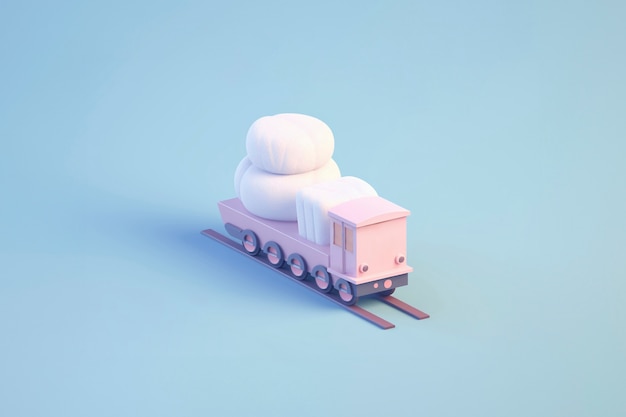 Photo gratuite vue d'un modèle de train 3d avec un fond coloré simple