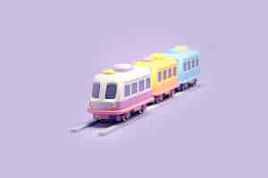 Photo gratuite vue d'un modèle de train 3d avec un fond coloré simple