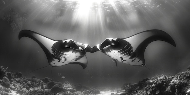Photo gratuite vue monochrome d'un animal sous-marin appelé manta ray