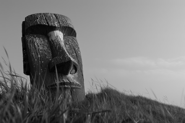 Photo gratuite vue monochrome du géant de l'île de pâques pour la journée du patrimoine mondial