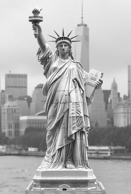 Vue monochrome de la statue de la liberté pour la journée du patrimoine mondial