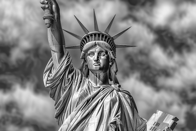 Vue monochrome de la statue de la liberté pour la journée du patrimoine mondial