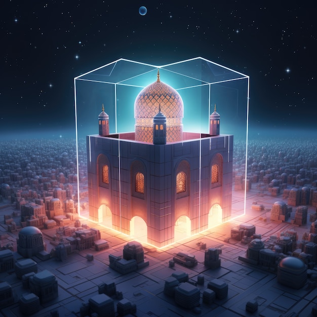 Photo gratuite vue de la mosquée islamique en 3d