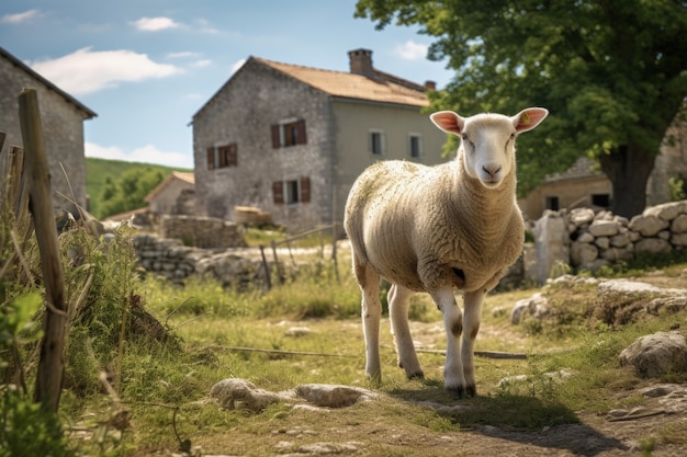 Vue des moutons en plein air dans la nature