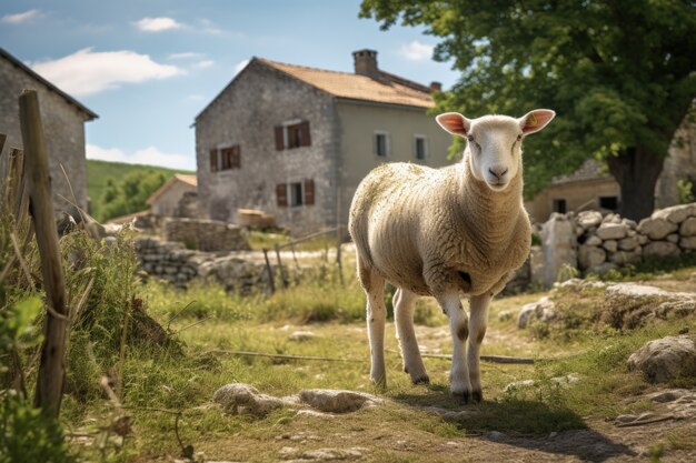 Vue des moutons en plein air dans la nature