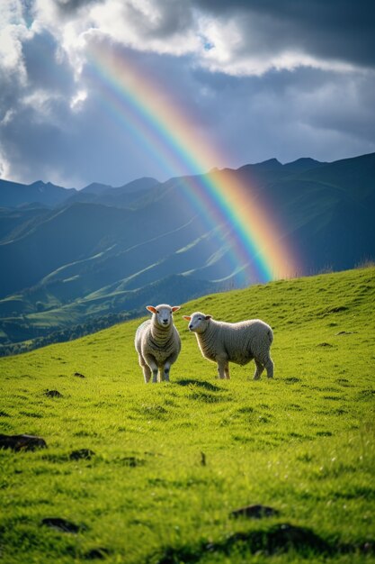 Vue de moutons qui paissent en plein air dans la nature