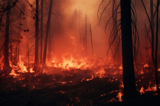 Vue de la nature en feu de forêt