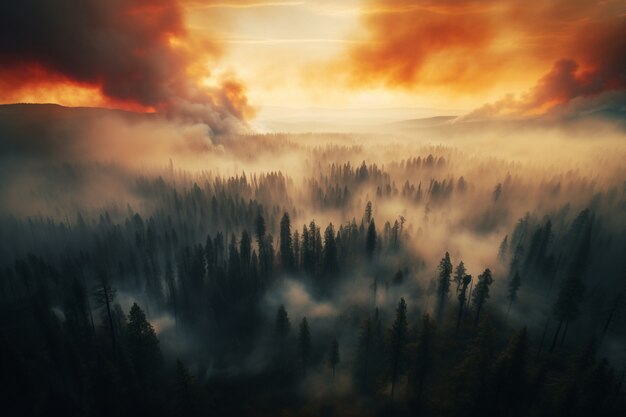 Vue de la nature en feu de forêt