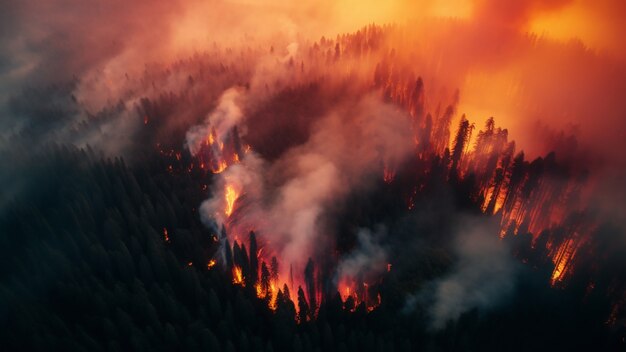 Vue de la nature en feu de forêt