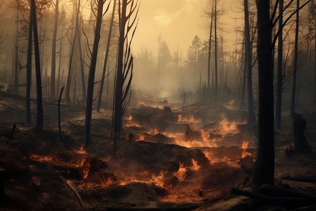 Photo gratuite vue de la nature en feu de forêt