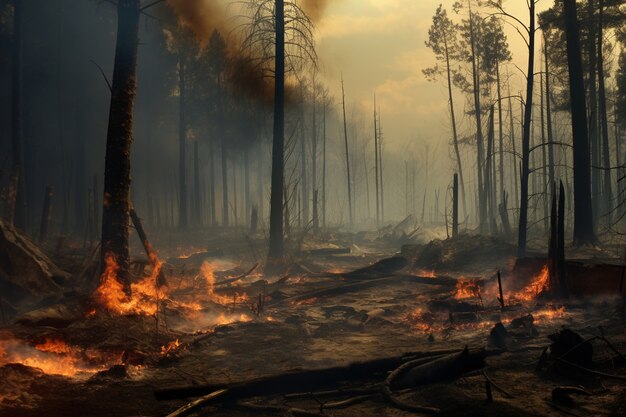 Vue de la nature en feu de forêt