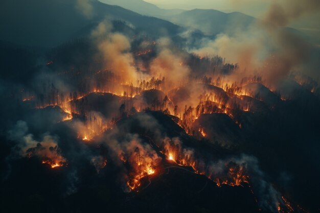 Vue de la nature en feu de forêt